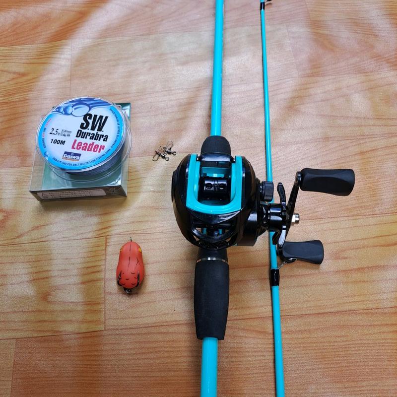  bộ combo cần câu lure sói xanh kèm máy ngang và phụ kiện 