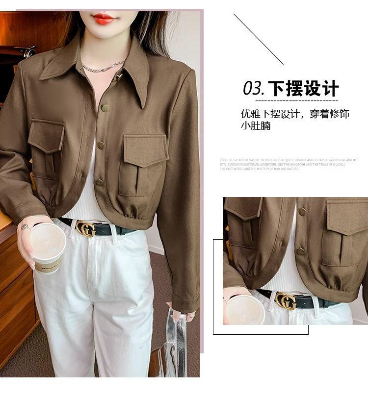Product Introduction of Áo Khoác Áo Ghi Lê Túi Hộp, Dành Cho Nữ, Hàng Mới Về Mùa Thu 2023, Cao Cấp, Nhỏ, Dài Tay, Dễ Phối Đồ, Bó Sát, Áo Ngắn 6