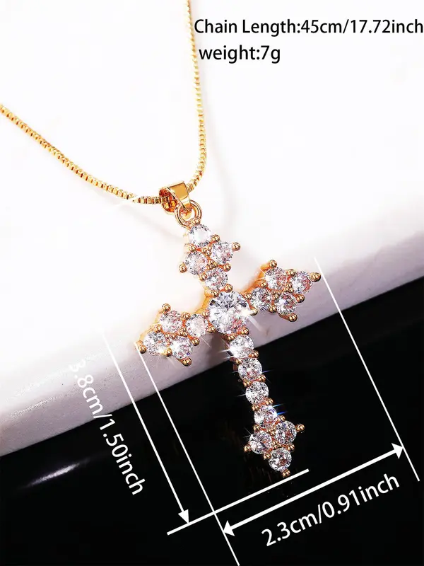 Rhinestone Cross Pendant Necklace for Women,  Fashion Jewelry for Party, Daily Clothing Decor, Trendy Jewelry for Birthday Gift 3