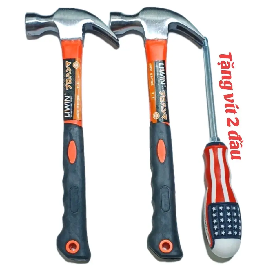 Combo 2 Búa Đóng Đinh Dài 8oz Cán Bọc cam 8oz Liwin - Tặng Vít 2 Đầu
