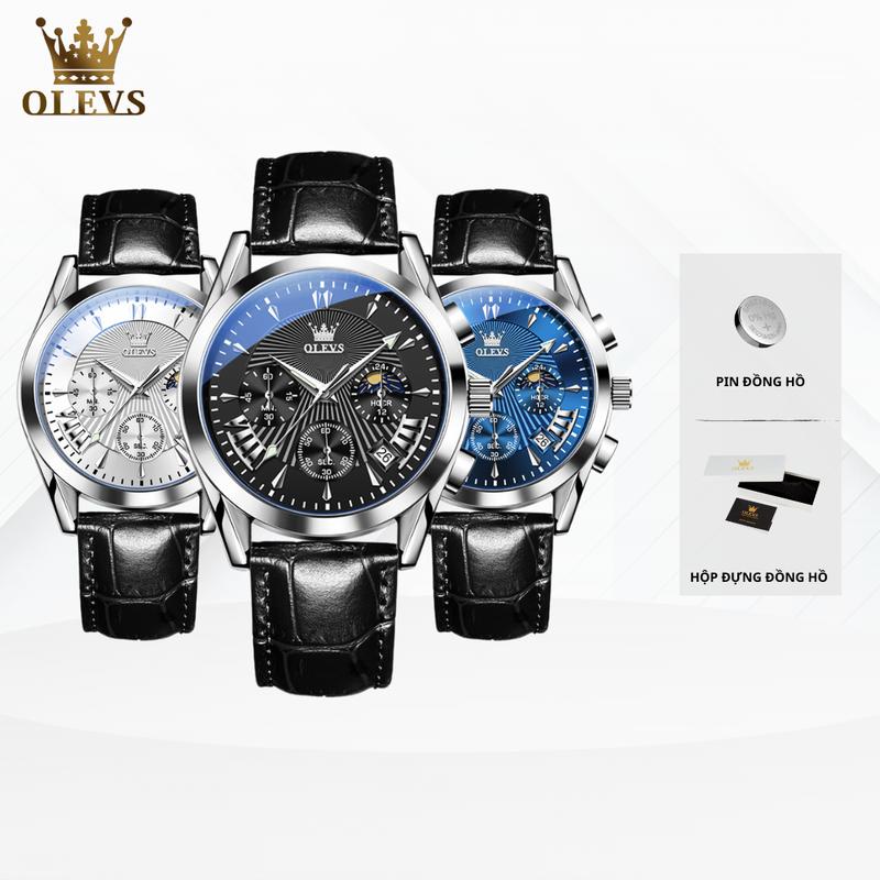 Đồng Hồ Pin Nam Chính Hãng Dây Da OLEVS - 2876 Quà Tặng Người yêu Thời Trang Thể Thao Trẻ Trung Phù Hợp Với Mọi Độ Tuổi Hiệu Ứng Phát Sáng Chống Nước 3ATM Size 40MM