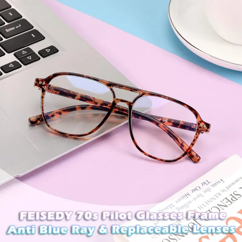 FEISEDY Lightweight Pilot Glasses Frame Blue Light Blocking Glasses Women Men Oversized Square Computer Glasses B2387 4