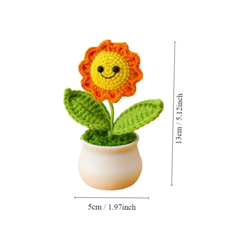 Sunflower Potted Plant, 1 Count Handmade Crochet Sunflower, Simulated Flower Potted Plant, Home Decor Supplies 1
