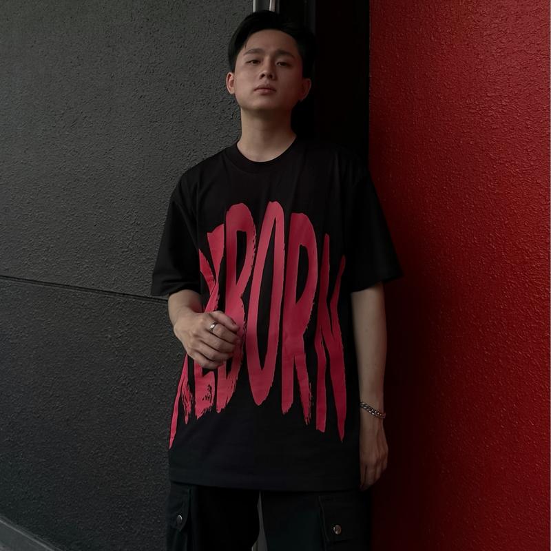 ÁO THUN IN CHỮ “REBORN” COTTON Cổ tròn Top Đen reborn  áo aothun 3