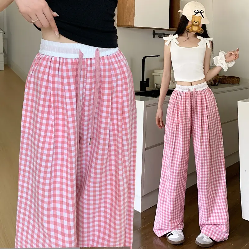 Quần kẻ caro Ống Suông  Phối Cạp Trắng Nữ Women 2