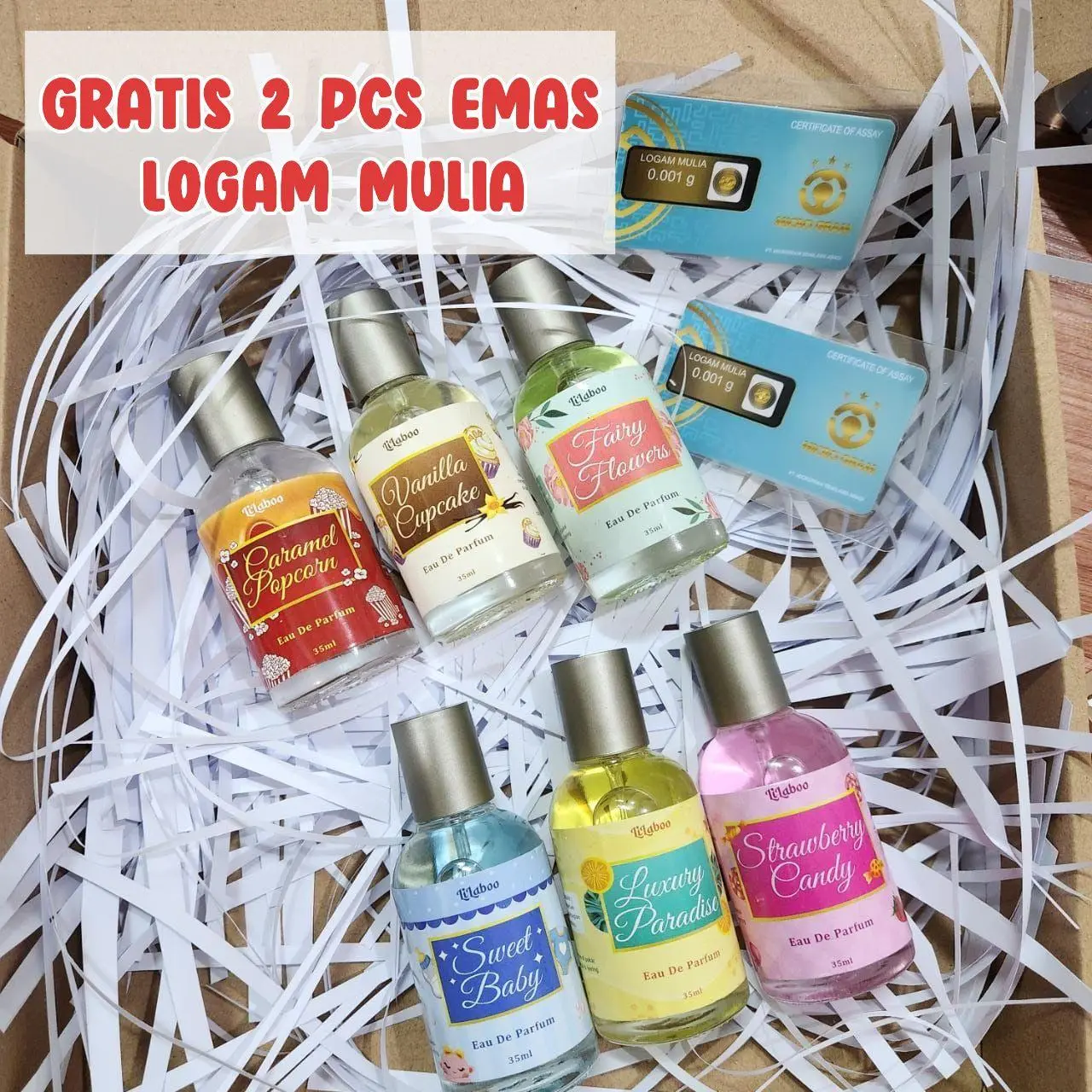 Lucky - Paket 6 Botol Parfum Le Laboo (Free 2 pcs Emas Logam Mulia)