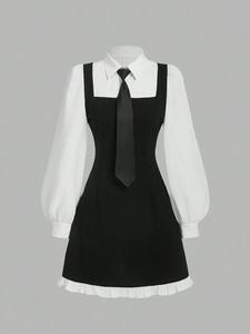 Vestido de mujer con decoración de botones, vestido casual con manga obispo para uso diario, ropa de damas para todas las estaciones, vestidos de mujer, vestido casual para mujer