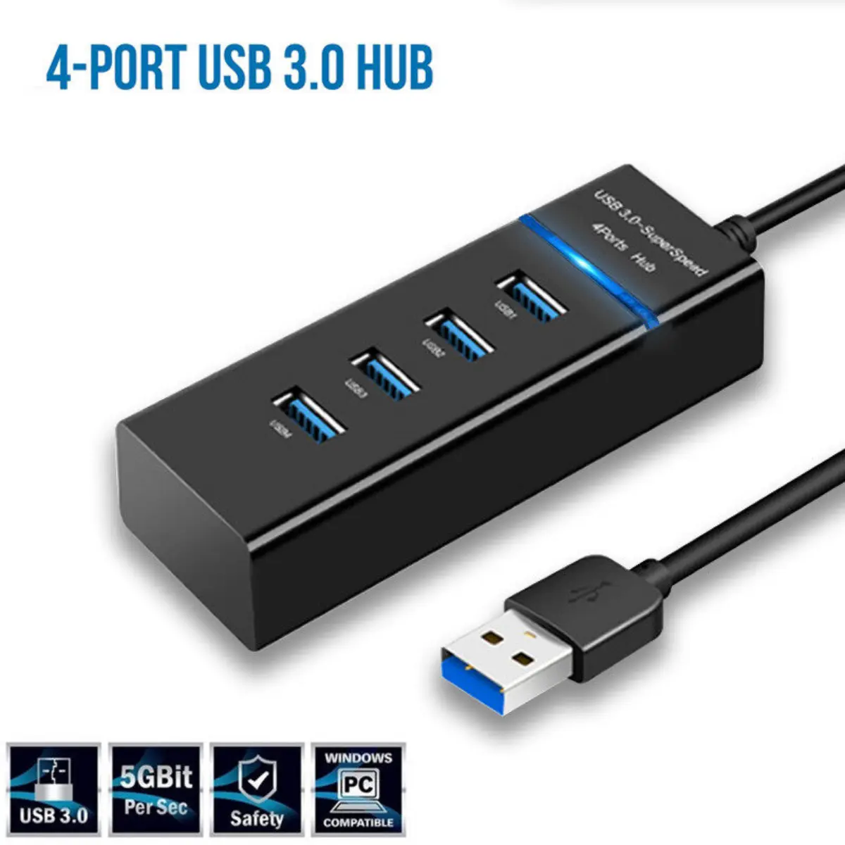 USB Hub 3.0 Port Extension Cable High Speed 4 Port Multi Splitter USB Adapter Plug Socket External Expander Cable For Desktop PC Laptop