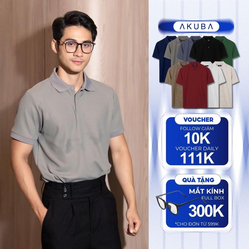 Áo thun cổ polo Nam AKUBA Menswear Kem form slimfit, vải Cotton mềm mịn, co giãn linh hoạt, thoáng khí, dễ thấm hút mồ hôi | 01HE1055