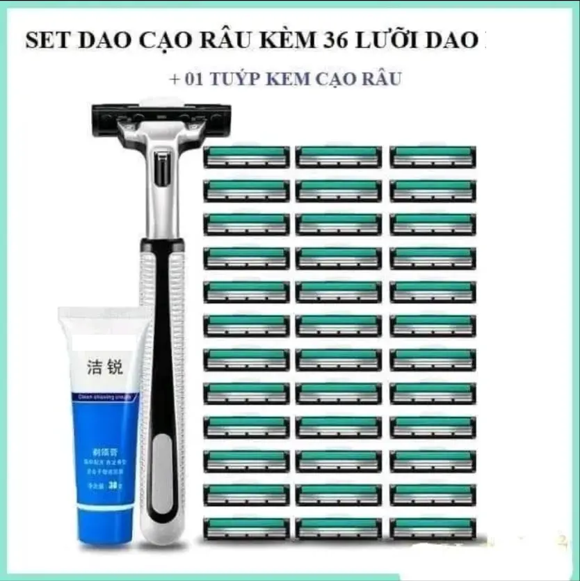 Set dao cạo râu gồm 1 cán dao+36 lưỡi cạo+ tặng kèm tuýp kem