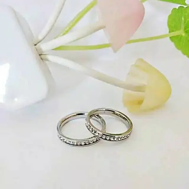 Cincin couple Titanium Stainless steel FULL MATA 1Baris anti karat selamanya Fashion Ring 2