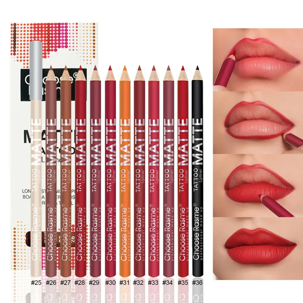 Twelve pcs waterproof and easy to color matte color lipstick lip liner kit