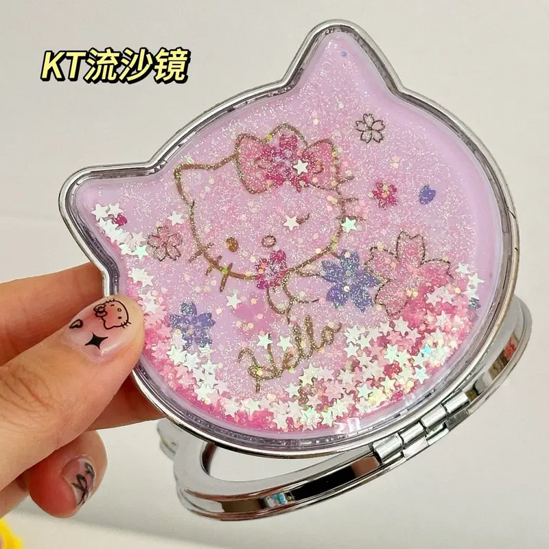 Gương Cát chảy, Kích thước nhỏ, Cầm Tay và Gấp, Gương đôi, Thích hợp cho mỹ phẩm, Phong cách Kitty, Cầm Tay và Cầm Tay Cosmetic 0