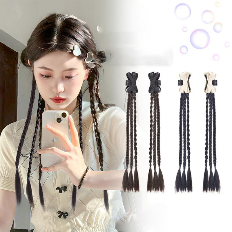 Tóc Giả Bện Xoắn Thắt Nơ Tự Nhiên, Bộ 2 Chiếc, Dành Cho Nữ, Tóc Nối Đuôi Ngựa Đôi Mô Phỏng