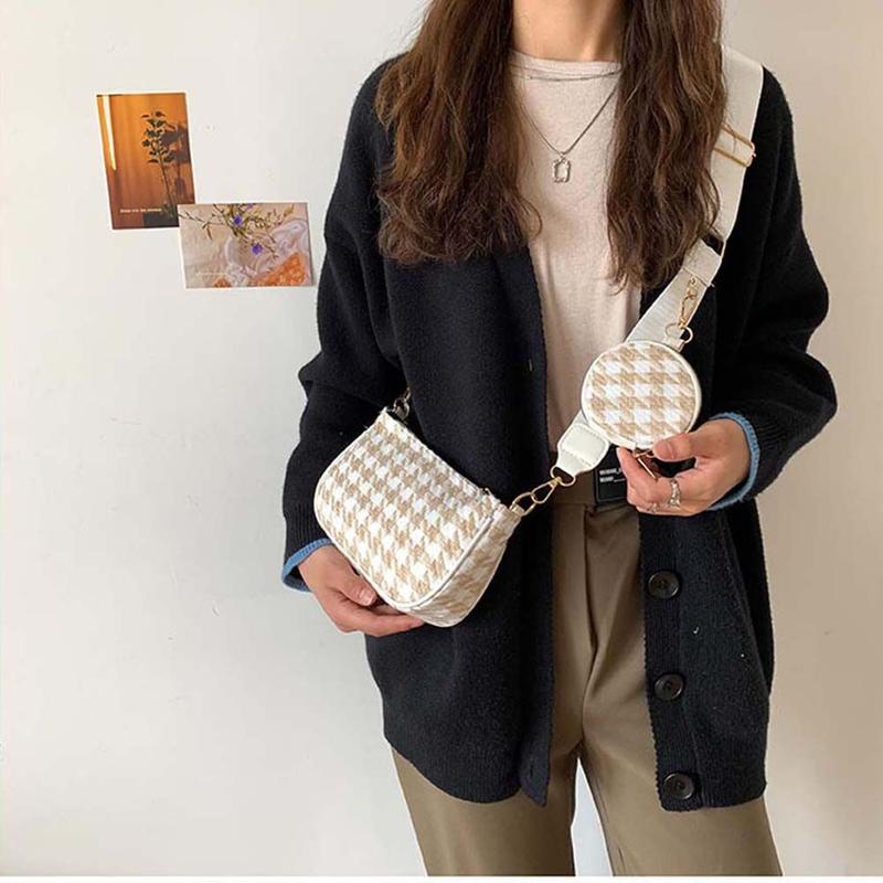 Product Introduction of 2pcs/set Fashion Travel Casual Bag Composite Bags Large capacity Mini Round Purse Messenger Bag Plaid Print Shoulder Bag Women Crossbody Bag 12