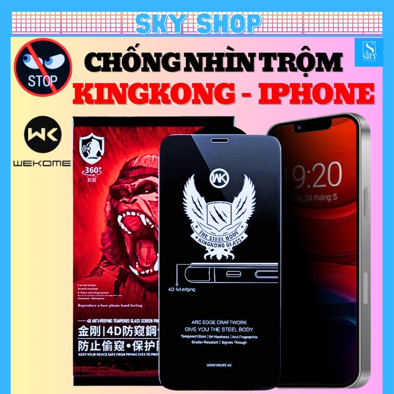 Kính cường lực chống nhìn trộm KingKong 4D Iphone full màn chính hãng cho ip 16 ProMax 15 Pro Max 14 ProMax 13 ProMax 12 Pro Max 11 ProMax X Xs Max Xr 7 Plus 8 Plus