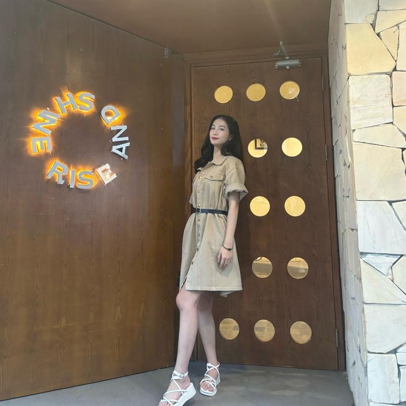 Váy Jeans Nữ BigSize Cổ Đức Suông Ngắn Tặng Kèm Đai - Xưởng may Mỹ Nhung - Dress Women Màu Hồng Lịch Kem váy  ngắn tay