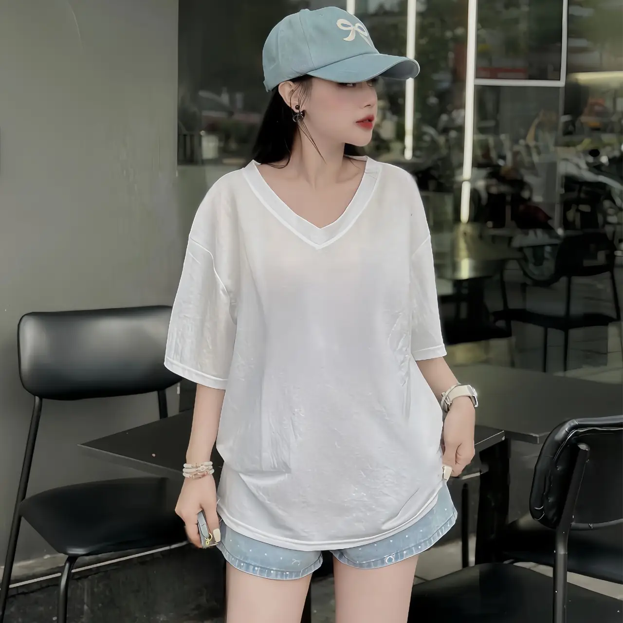 [ Áo Mỏng ] Áo Thun Cotton Giấy Cổ Tim From Rộng Mỏng Nhiều Màu Nữ Top Women