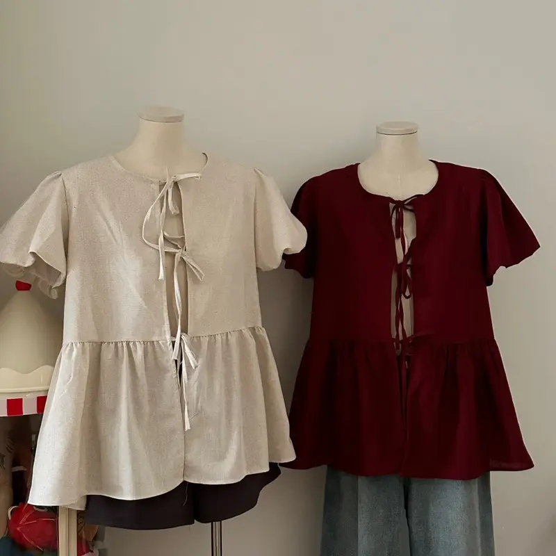 Áo babydoll linen trơn buộc dây A3299 Nana21 Nanastore21 Nữ Woman