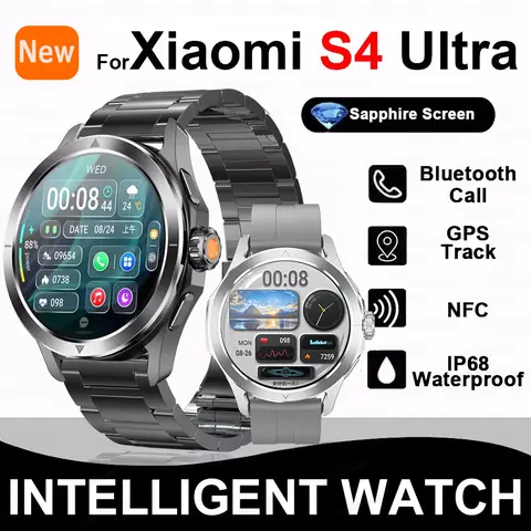 Đồng hồ thông minh dành cho thể thao ngoài trời, mẫu Xiaomi S4 Ultra, dành cho nam giới, màn hình AMOLED, được trang bị NFC, GPS, la bàn, theo dõi huyết áp, chống nước, Bluetooth, đồng hồ có thể nhận cuộc gọi điện thoại.