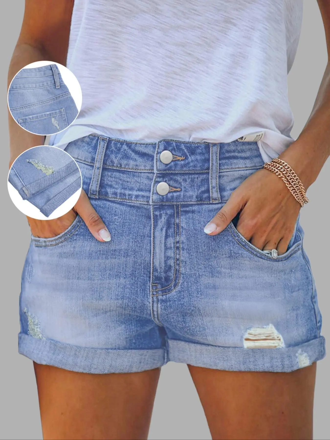 Women's Denim Shorts, Casual Fashion Pocket Design Shorts for Daily Wear, Ladies Bottoms for Summer