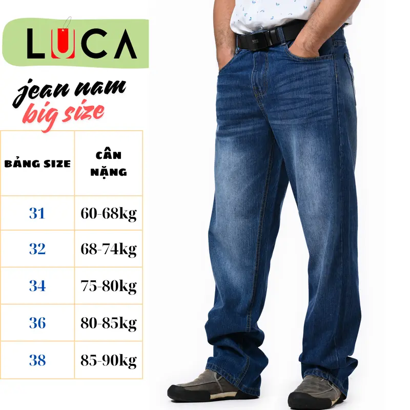 Quần jean nam trung niên LUCA big size ống suông rộng chất denim không co giãn - Pants, Menswear 3