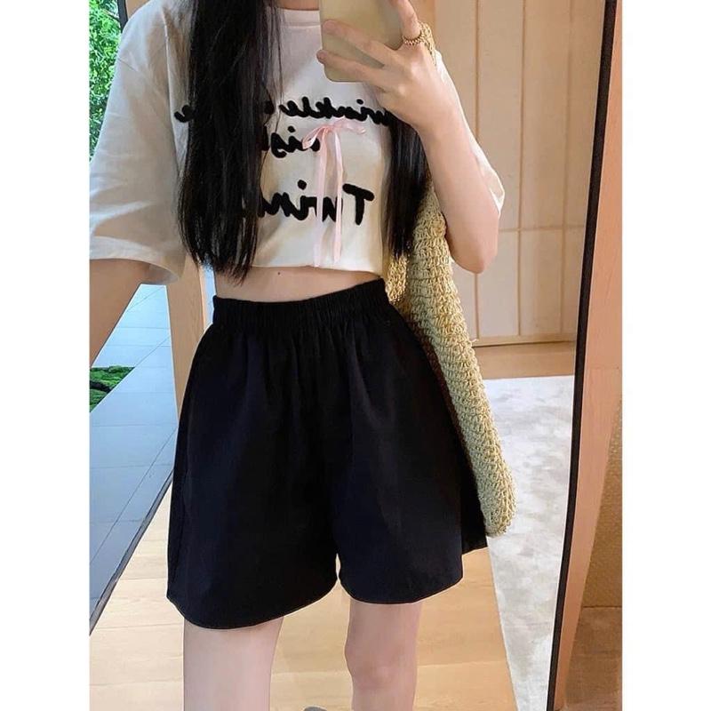 [Combo 3 quần short Đen-Hồng-Be] Quần Đùi Nữ Cạp Chun Basic Vải Gió Mềm Mát - Mã 004 1