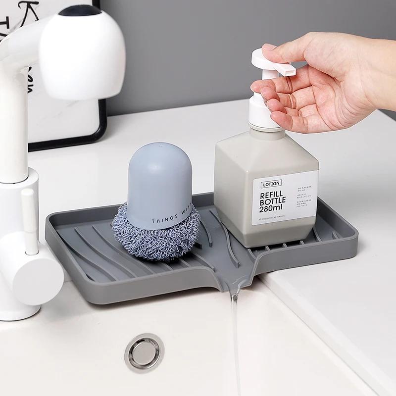 Product Introduction of Self Draining Soap Bar Holder Silicone Kitchen Sink Soap Dish Sponge Tray Counter Caddy Organizer for Dish Soap Dispenser 17