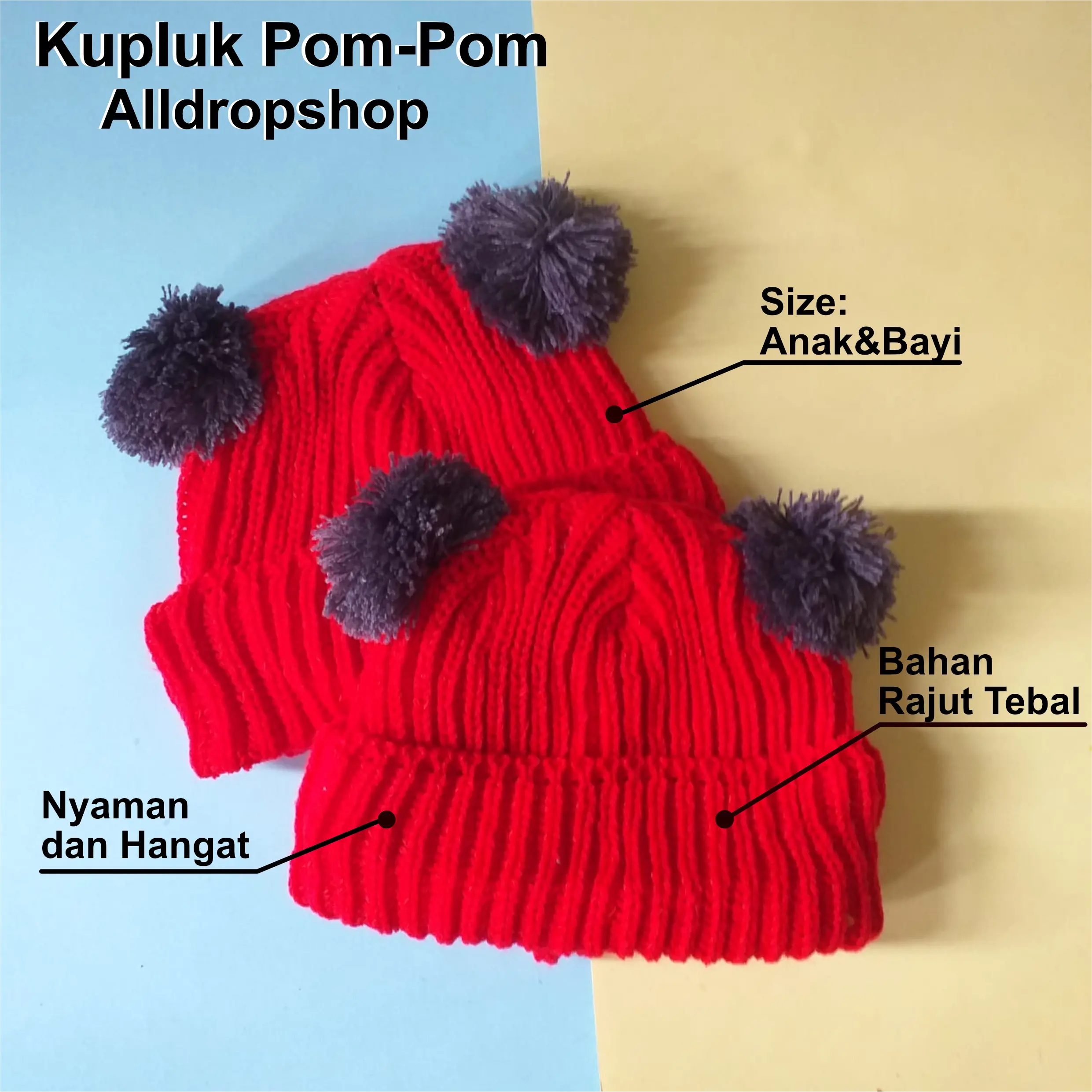 Kupluk pompom bayi /pompom premium / kupluk pompom baby new bron