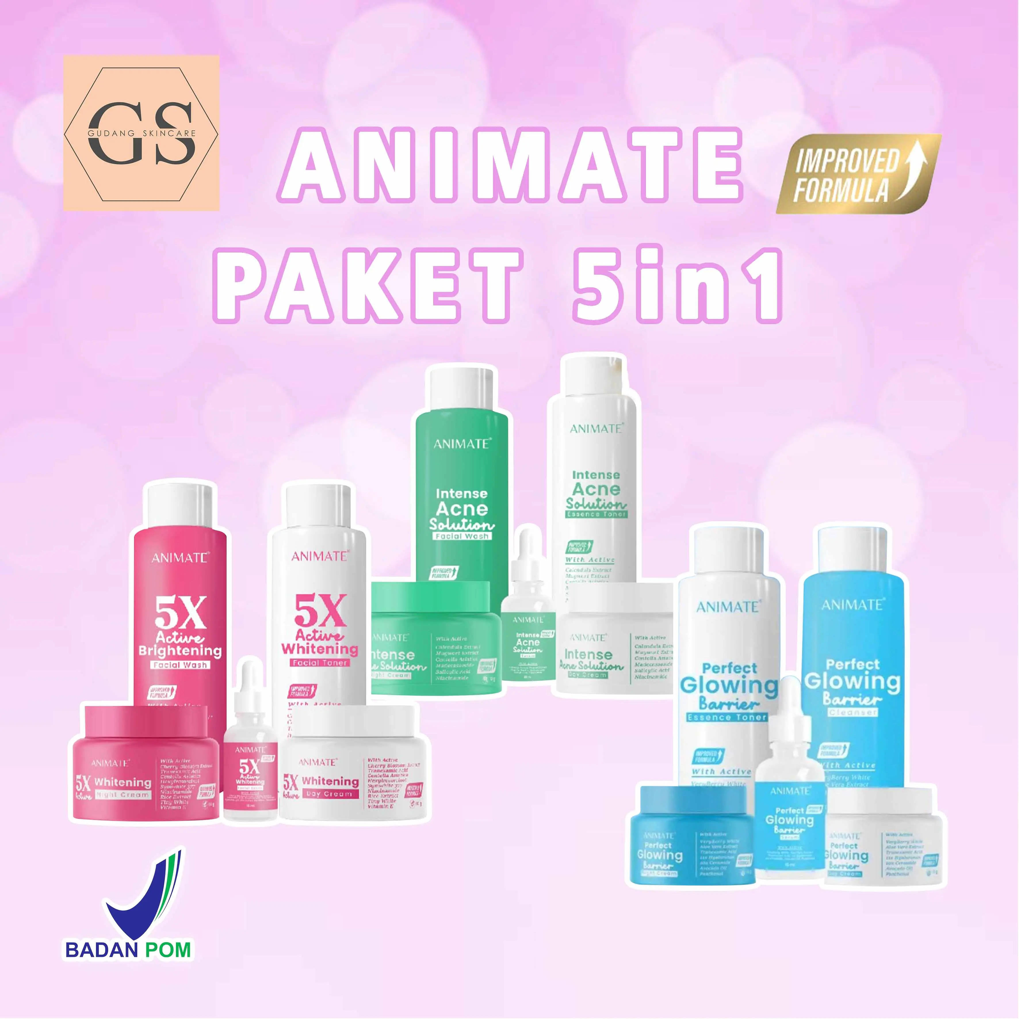 ANIMATE PAKET SKINCARE 5in1 // 3in1 - paket skincare lengkap mencerahkan niacinamide Pencerah Wajah