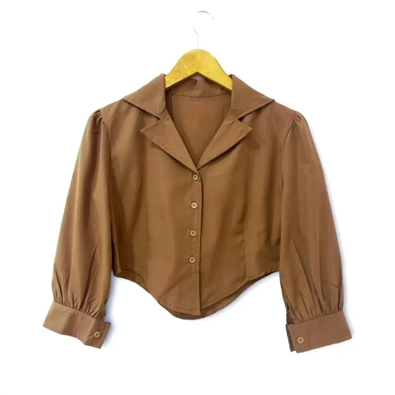 Ear Fashion - Atasan Kemja Puff Chia Kemeja Blouse Top Wanita