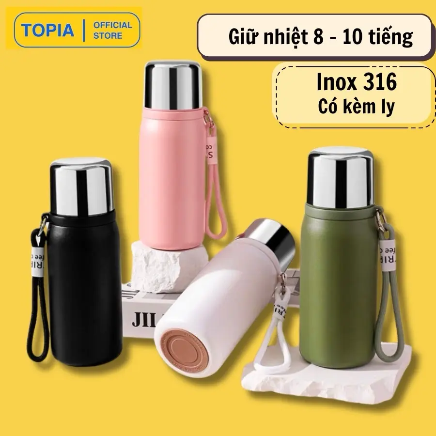 Bình giữ nhiệt Inox 316 cao cấp, dung tích lớn, có kèm theo ly uống nước tiện lợi - TOPIA
