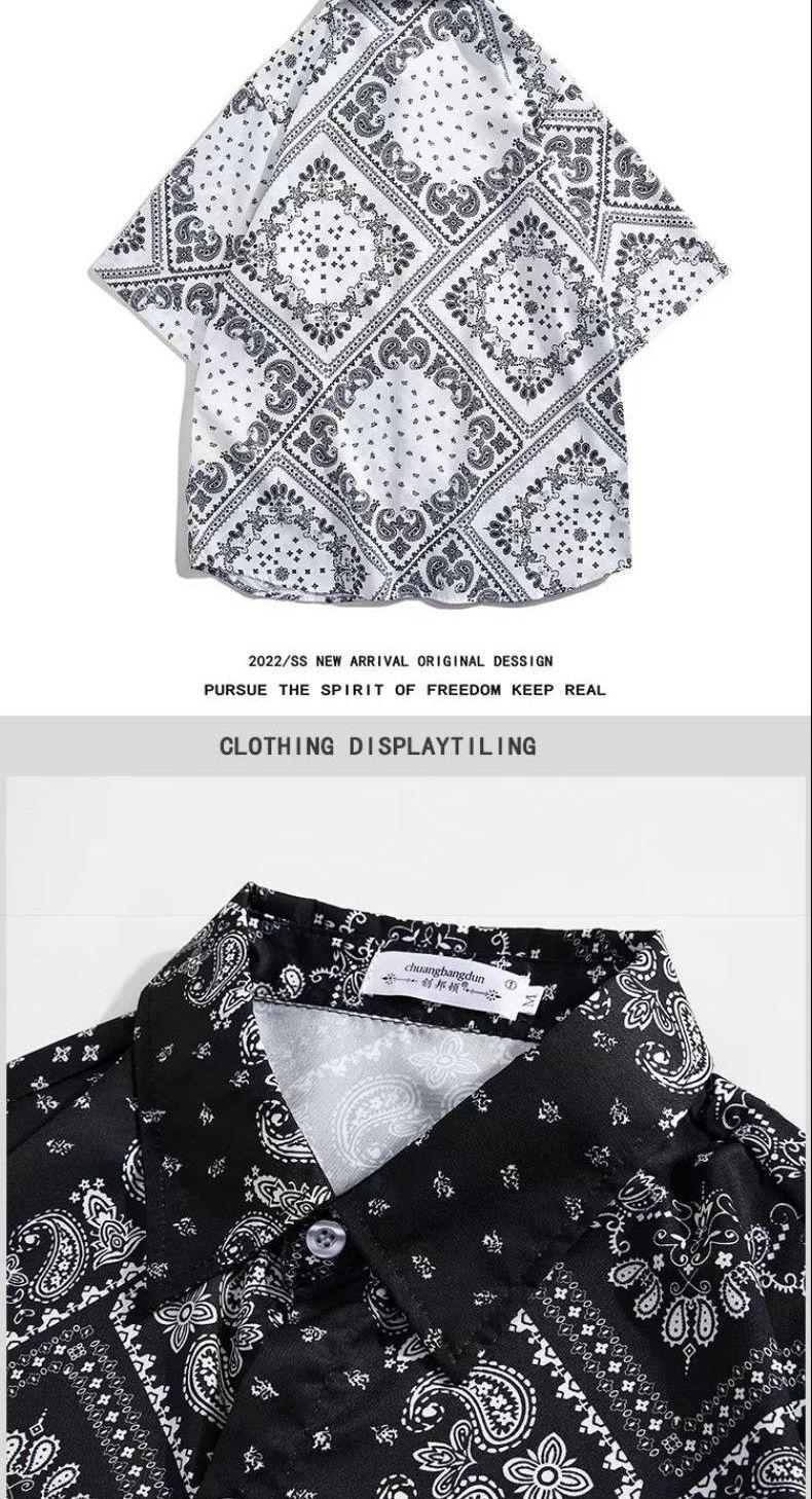 Product Introduction of Áo Sơ Mi Ngắn Tay In Họa Tiết Paisley Toàn Bộ, Phong Cách Cổ Điển Nhật Bản, Thương Hiệu Thời Trang Nam, Dáng Rộng Vừa Vặn, Phong Cách Hip Hop, Thích Hợp Cho Các Cặp Đôi, Áo Khoác Sơ Mi Thường Ngày 4