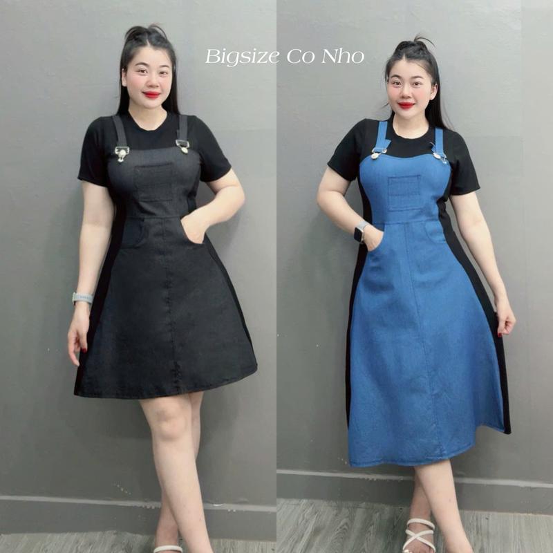 Váy Yếm Jean Big Size Nữ, Đầm Yếm Bò Big Size Vải Jean Giấy Phối Thun Ruby Cho Các Nàng Chubby Đầm Jean Women Dress