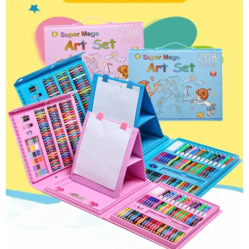 Super Mega Art Set Crayon 208pcs / Satu Set Krayon Multiwarna / Sensory Play Anak Pre-School - Food Grade Materials Alat Biru