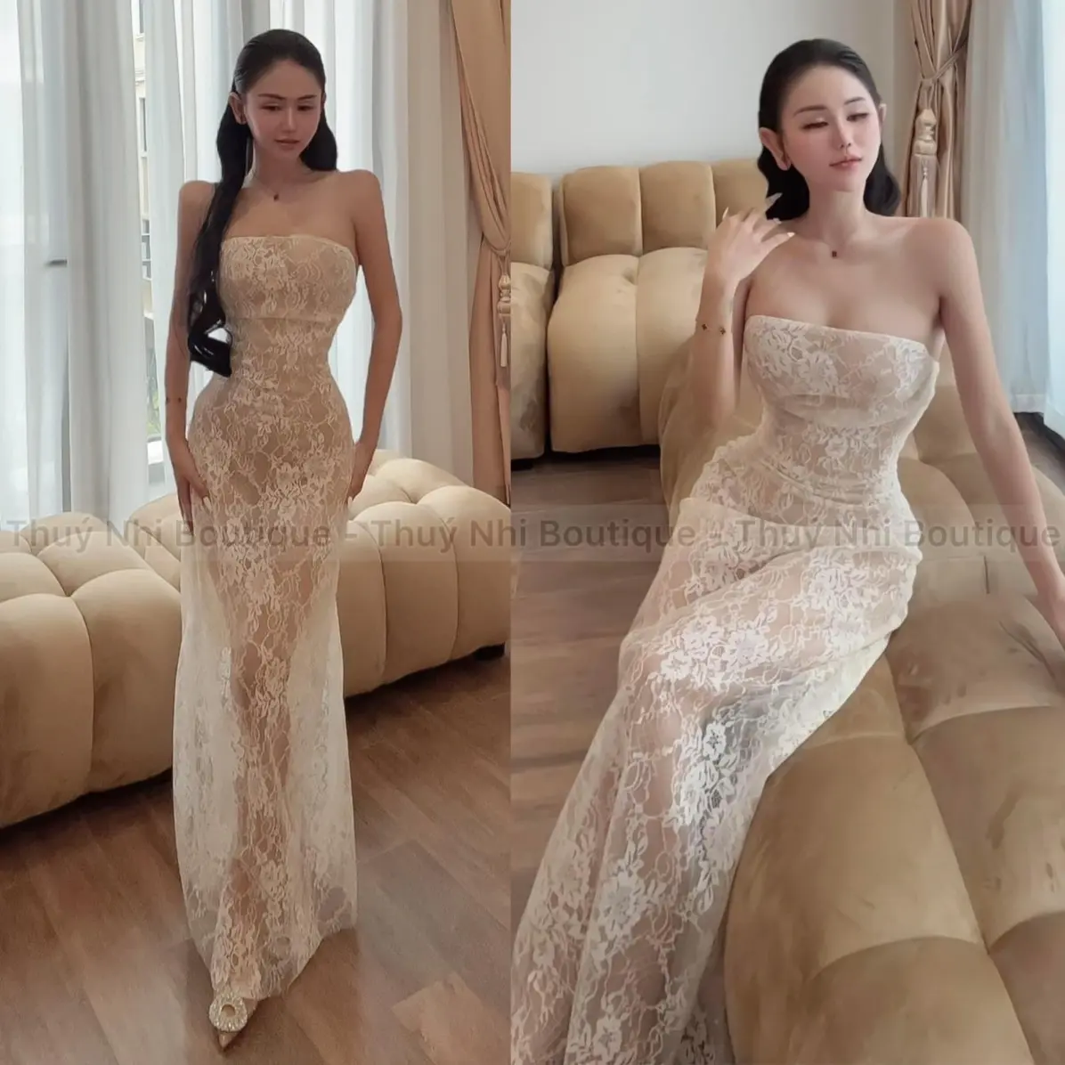 ĐẦM BODY CÚP REN CÓ LÓT TRONG DÁNG DÀI SẴN MÚT LƯNG BO CHUN CÓ KHOÁ KÉO