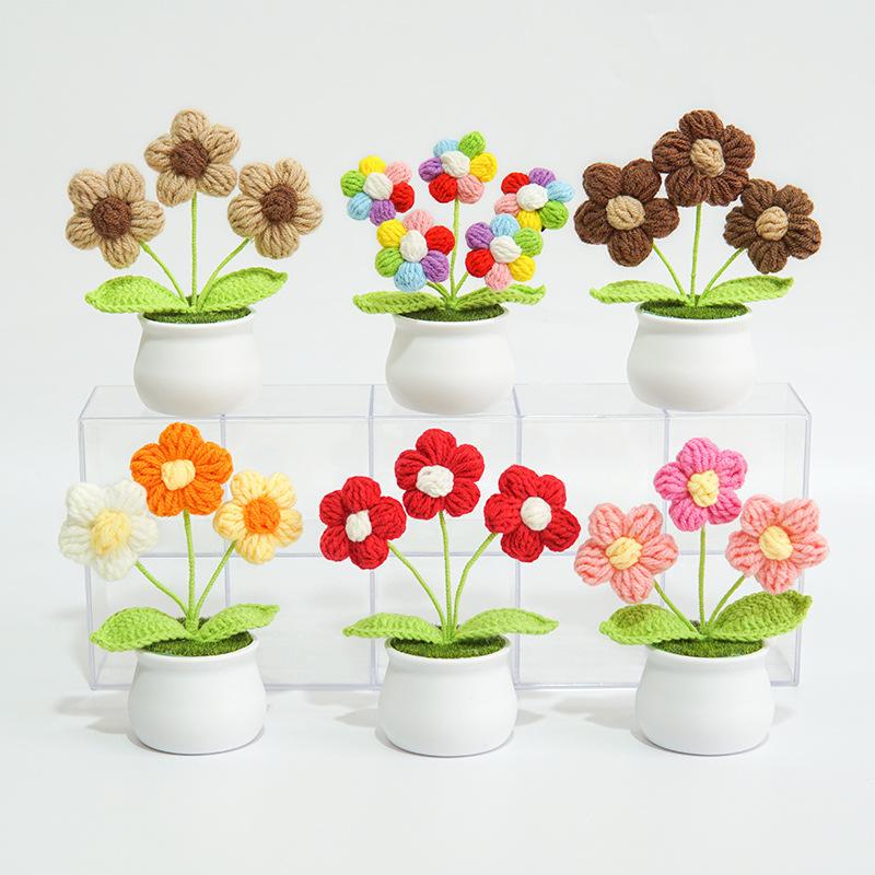 Product Introduction of Finished handmade woven lily of the valley potted home decoration, knitted simulated flower yarn, crochet bouquet, fake flower gift 13