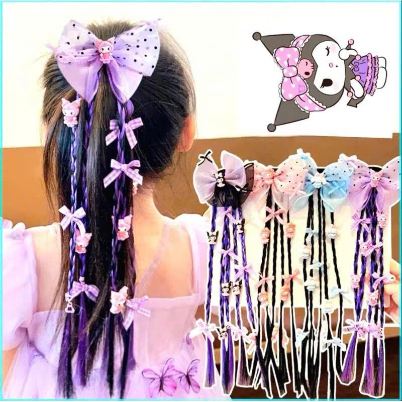 Nơ buộc tóc giả hoạt hình đáng iu Kuromi Melody Cinamoroll dây cột tóc giả