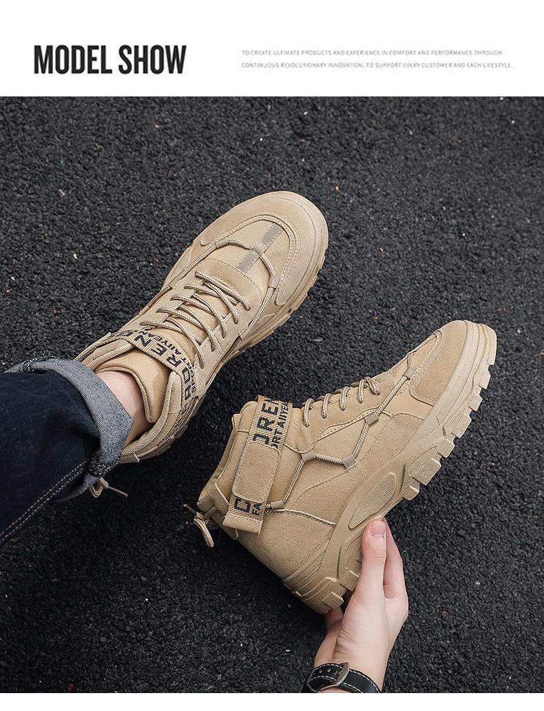 Product Introduction of in Stock Men's High-Top Martin Boots Worker Boot High-Top Motorcycle Boots in Stock Men's High-Top Martin Boots Worker Boot High-Top Motorcycle Boots Autumn Men's Martin Boots Mid-Top Retro British Style Worker Boot Trendy High Top Platform Casual Shoes 9 11
