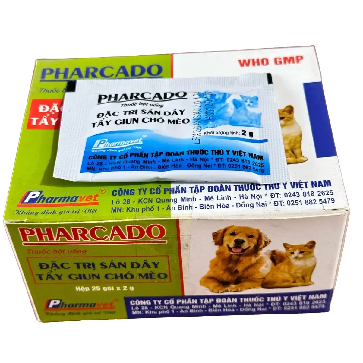 PHARCADO Đặc trị sán dây tẩy giun chó mèo 2g/5kg chó mèo sắn