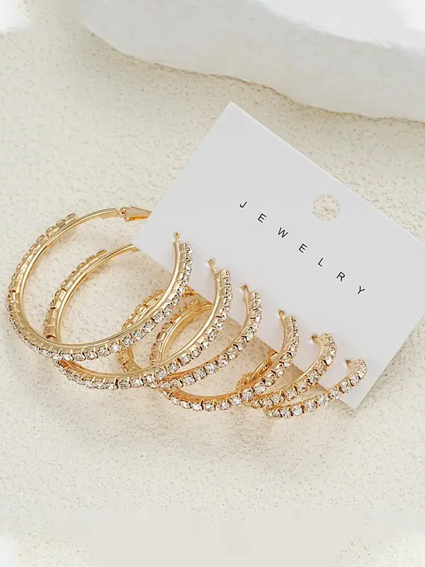Rhinestone Decorated Hoop Earrings, Elegant Jewelry for Party, Daily Clothing Decor, Trendy All-match & Exquisite Jewelry for Birthday Gift 3