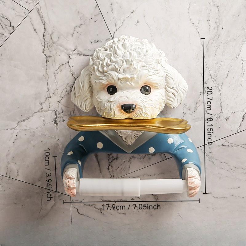 Product Introduction of Cute Cartoon Dog Design Tissue Holder, 1 Count Punch Free Bathroom Tissue Holder, Bathroom Accessories for Hang Towel, Scarves, Tissue 1