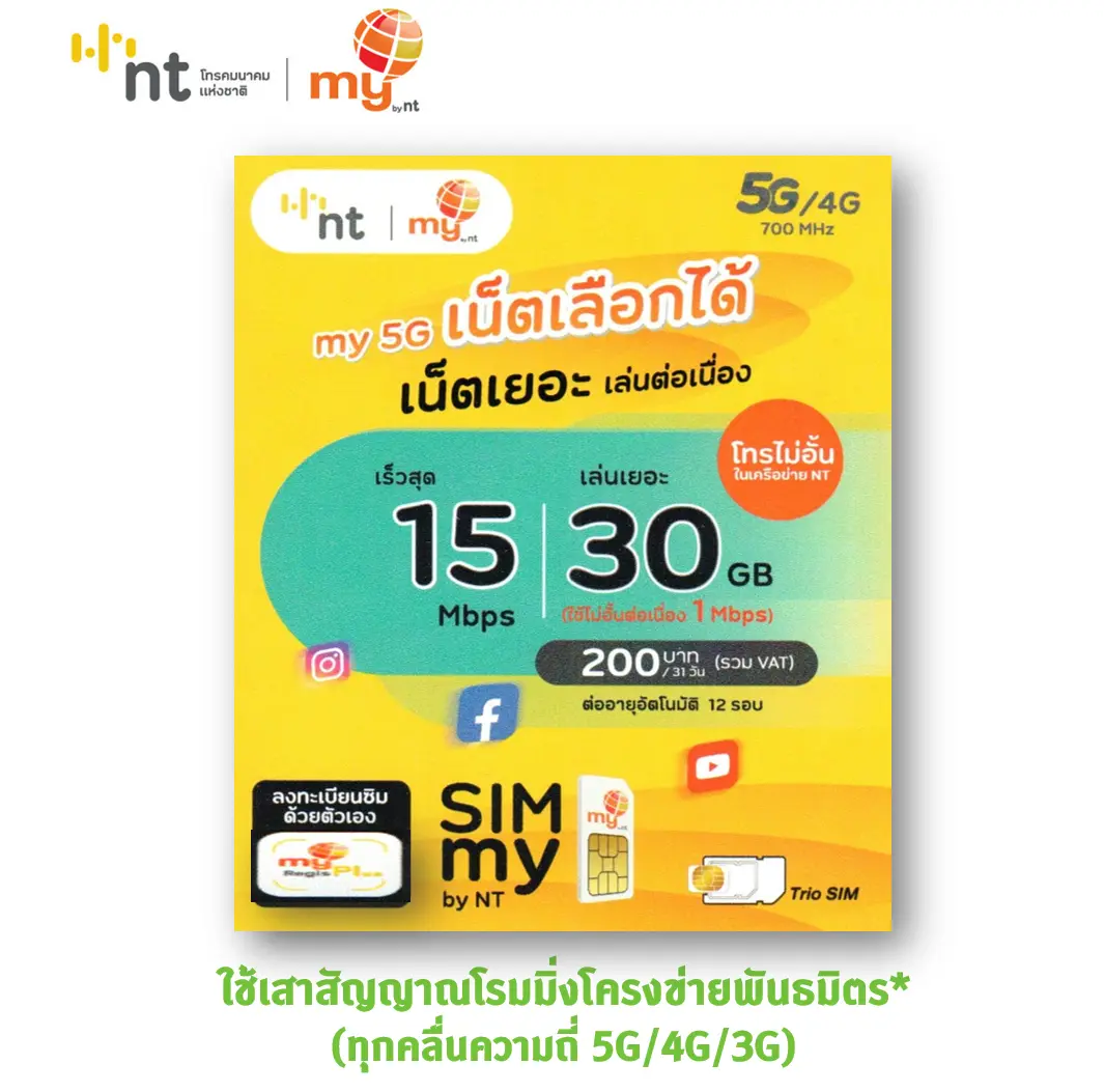 [ Set 1 ] ซิมเน็ต เลือกได้ ซิมเทพ สุขใจ ซิมเทพ Mini 15Mbps 30GB/เดือน FUP 1Mbps ไม่อั้น ไม่ลดสปีด ไม่จำกัดGB โทรฟรีในเครือข่ายNT ฟรีเดือนแรก ต่อโปร 200 บาท/เดือน ต่อได้ 12 รอบ เหมือน AIS TRUE DTAC