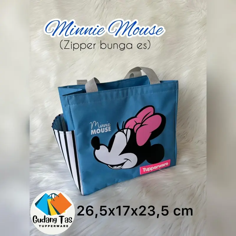 Tas bekal Minnie Mouse  (zipper bunga ori) Hitam Karakter Pink 6