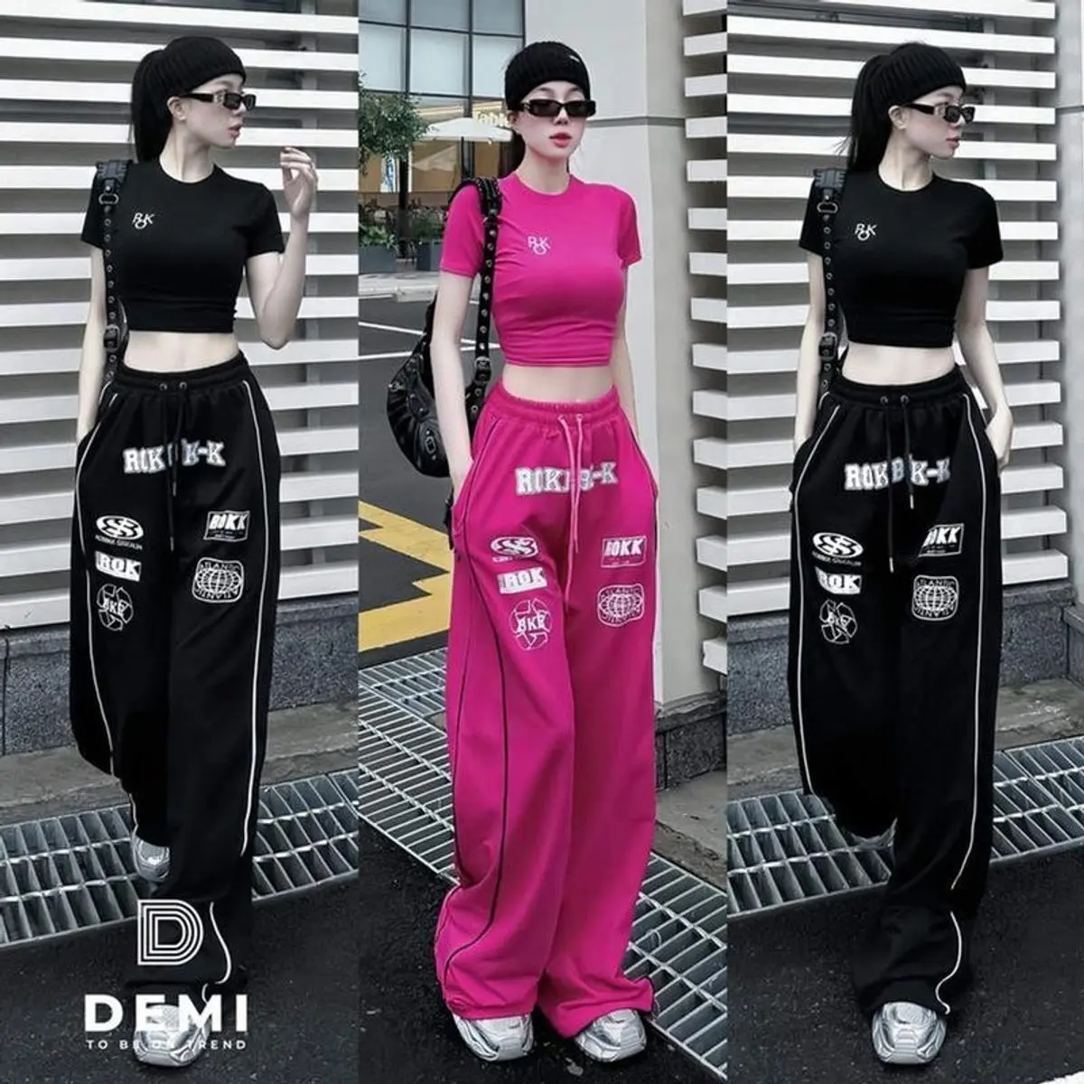 Set Đồ Thể Thao Áo Croptop Phối Quần Ống Rộng Bo Chun Cá Tính được kiểm hàng Top Dress Chạy Bộ Top