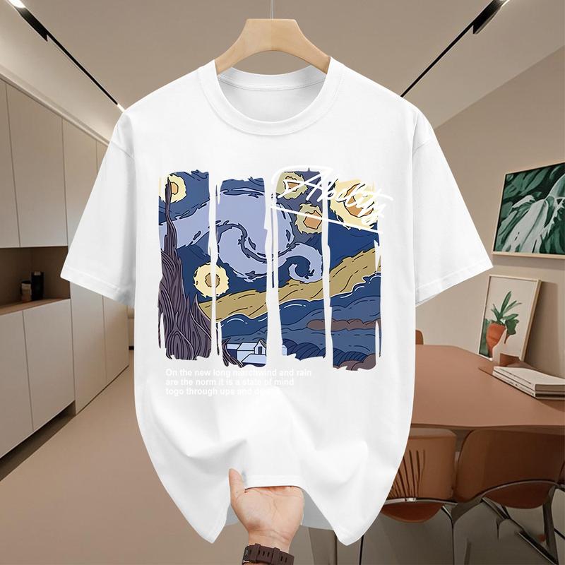 Product Introduction of Áo Thun Cotton Nam, ngắn Tay, Cổ Thuyền In Họa Tiết Minh Họa Nghệ Thuật Trừu Tượng 25