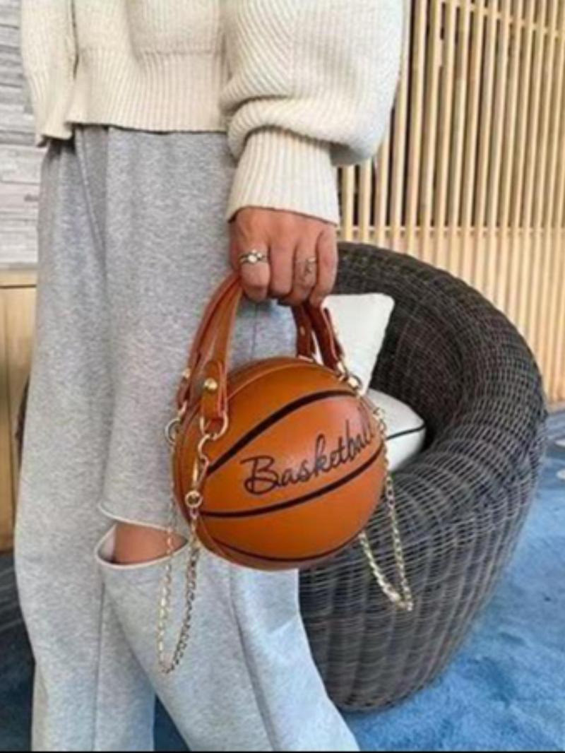 Product Introduction of Fashionable Basketball Design Crossbody Bag, Casual Pu Leather Zipper Handbag for Women, Trendy All-match Commuter Bag for Daily Used 5