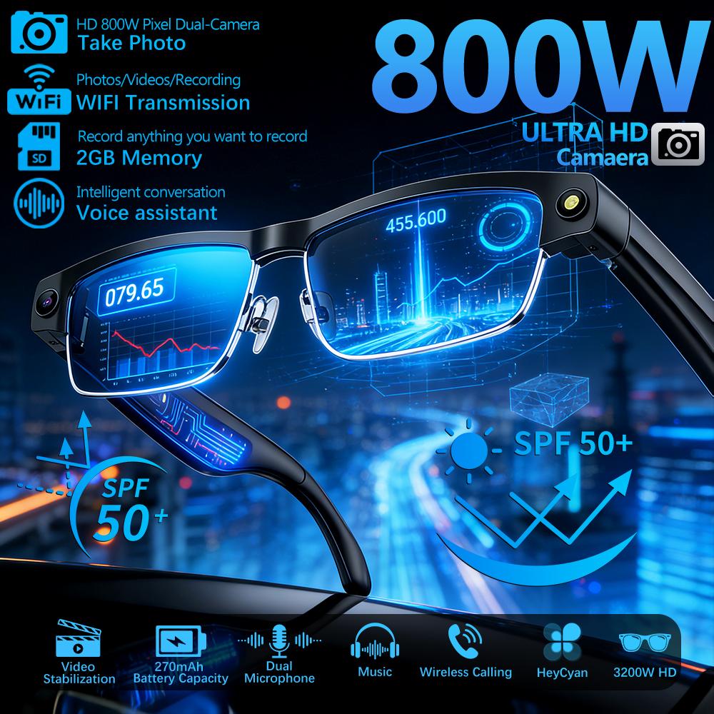 2026 New Al Smart Glasses 800W Camera 1200P anti-shake HD Video Recording Translation Voice Assistant Music BT Call SmartGlasses