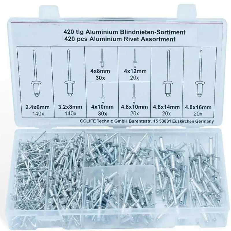 Set Rivet Pop Buta, 420pcs, Bahan Aluminium, Tersedia dalam saiz ...