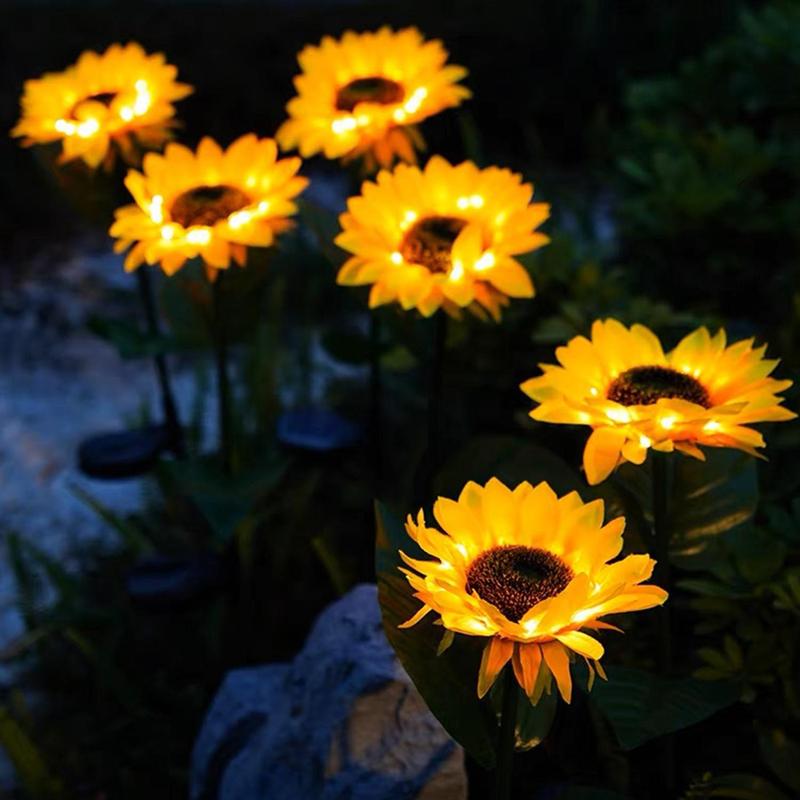 LED Solar Light, 2 Counts/set Sunflower Shape Waterproof Lawn Light, Easy to Use Floor Lamp for Garden, Courtyard, Community Decoration 8